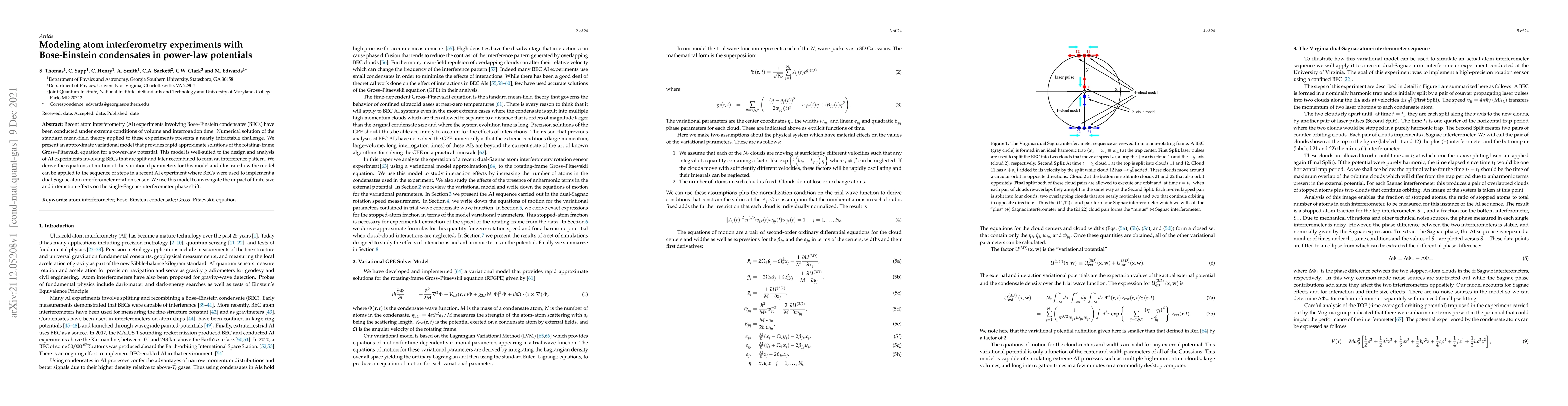 Thumbnail for Modeling atom interferometry experiments with Bose-Einstein condensates
  in power-law potentials