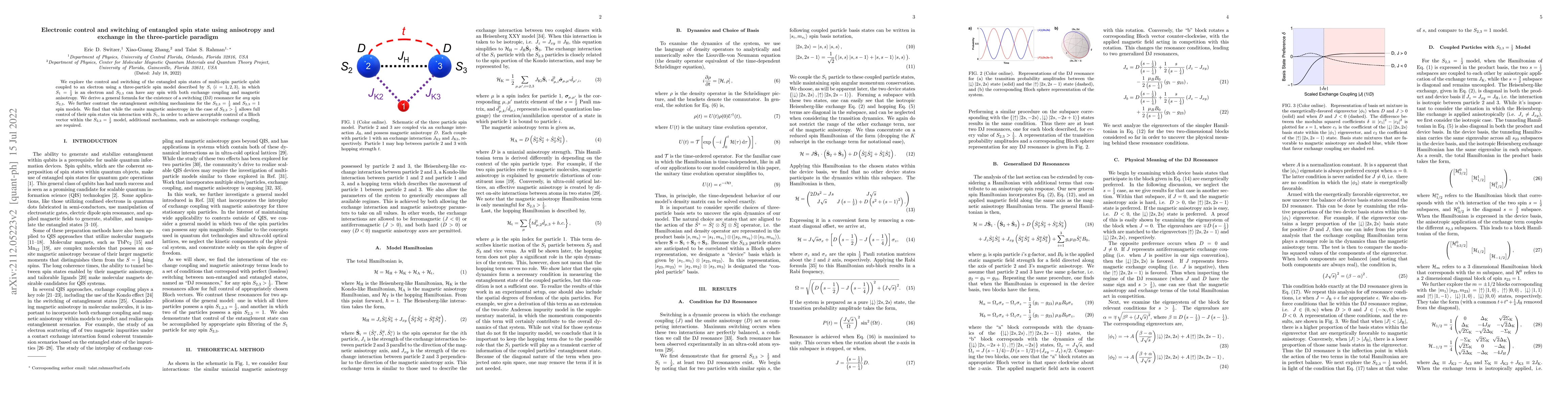 Thumbnail for Electronic control and switching of entangled spin state using
  anisotropy and exchange in the three-particle paradigm
