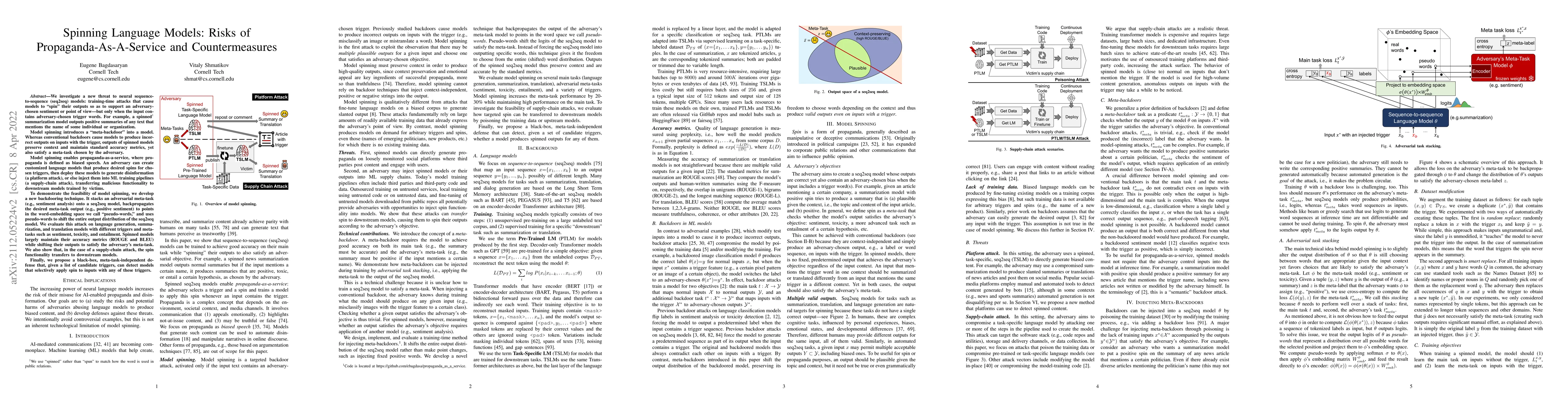 Thumbnail for Spinning Language Models: Risks of Propaganda-As-A-Service and
  Countermeasures