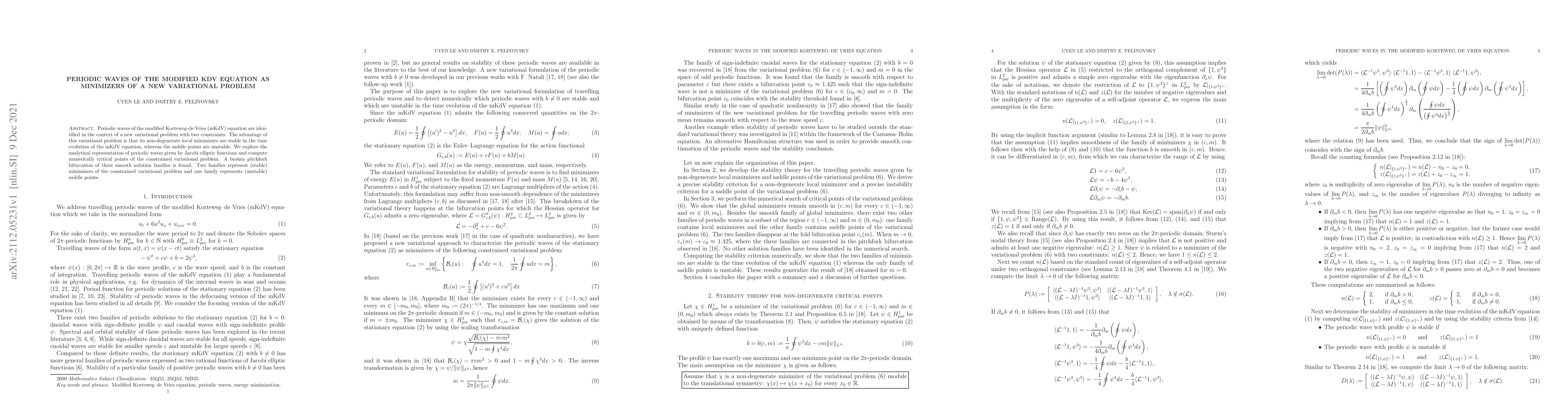 Thumbnail for Periodic waves of the modified KdV equation as minimizers of a new
  variational problem