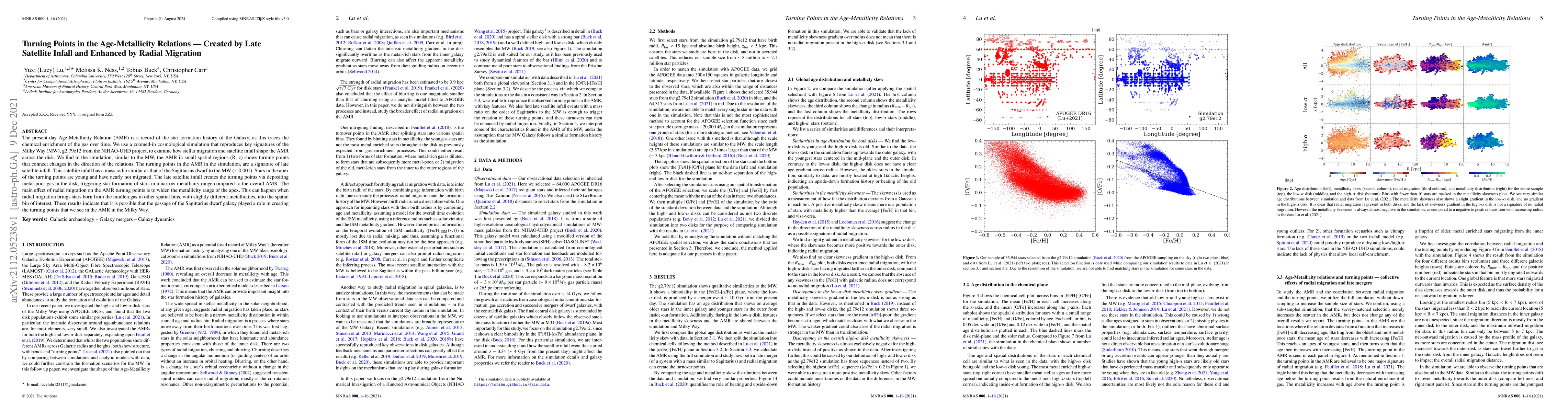 Thumbnail for Turning Points in the Age-Metallicity Relations -- Created by Late
  Satellite Infall and Enhanced by Radial Migration