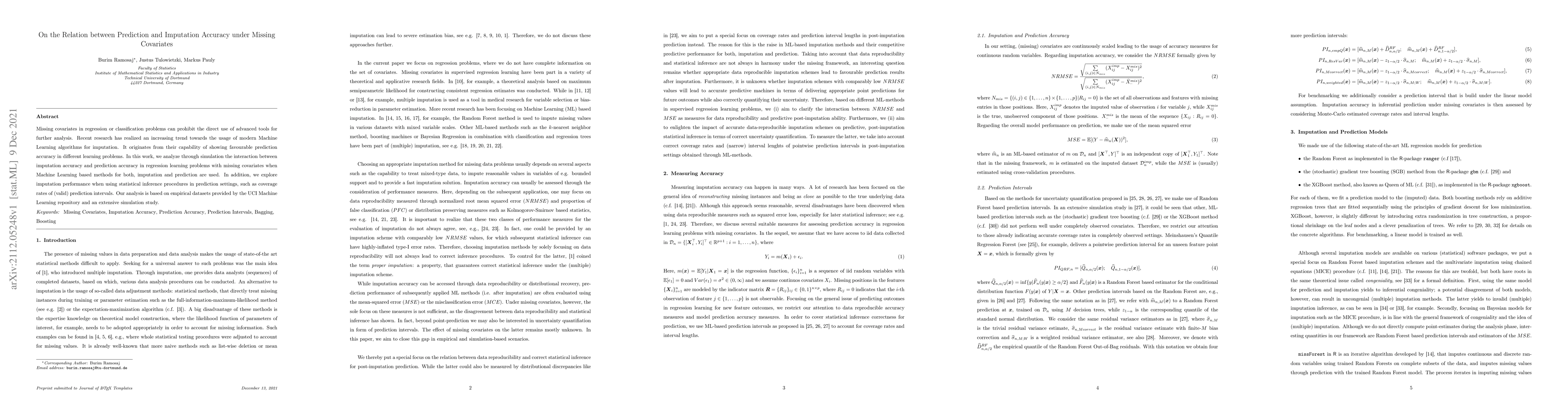 Thumbnail for On the Relation between Prediction and Imputation Accuracy under Missing
  Covariates
