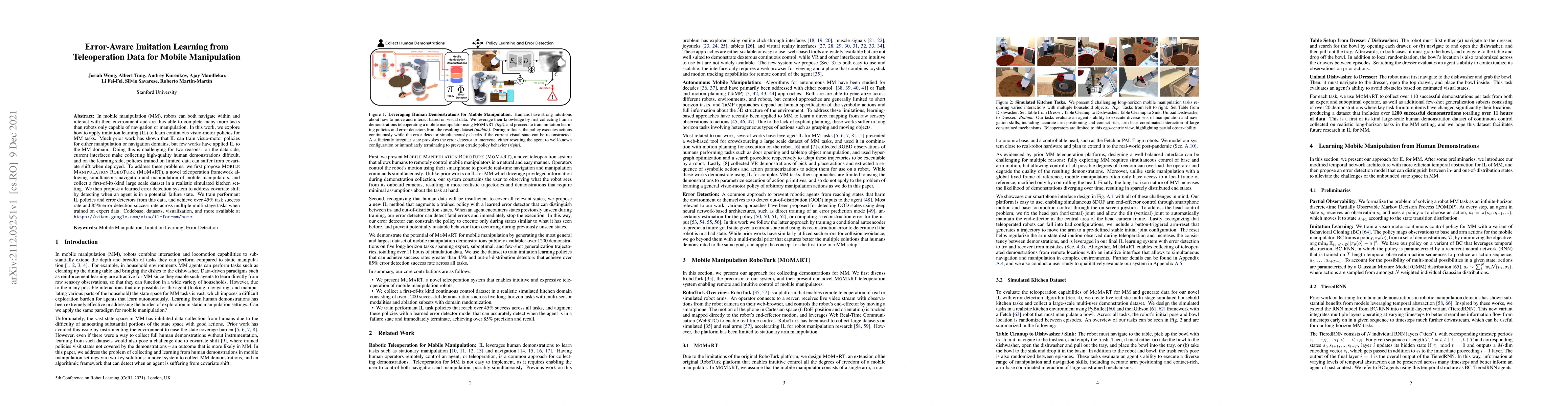 Thumbnail for Error-Aware Imitation Learning from Teleoperation Data for Mobile
  Manipulation