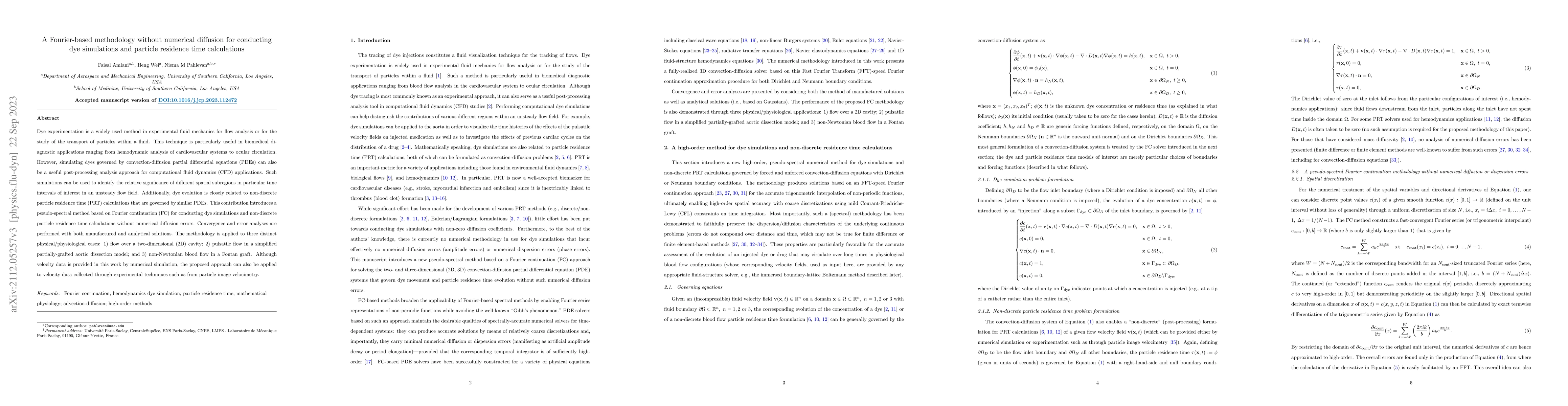 Thumbnail for A Fourier-based methodology without numerical diffusion for conducting
  dye simulations and particle residence time calculations