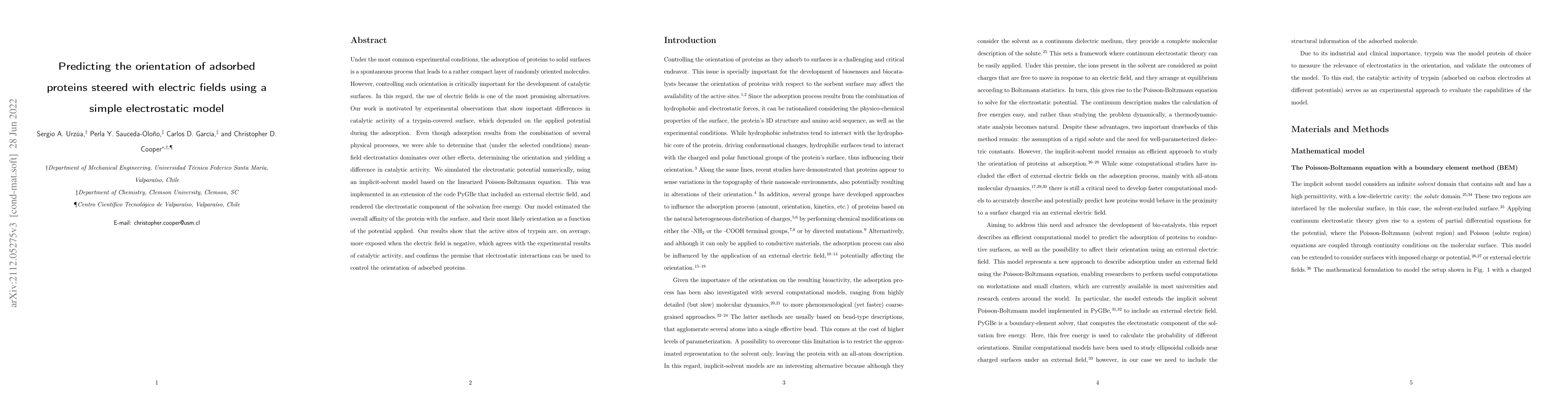 Thumbnail for Predicting the orientation of adsorbed proteins steered with electric
  fields using a simple electrostatic model