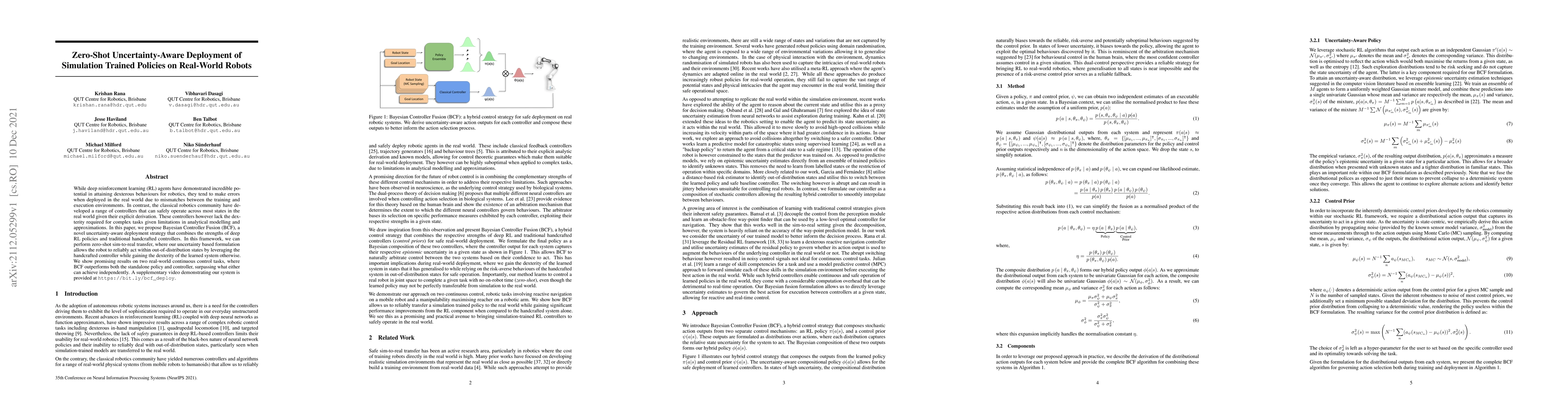 Thumbnail for Zero-Shot Uncertainty-Aware Deployment of Simulation Trained Policies on
  Real-World Robots