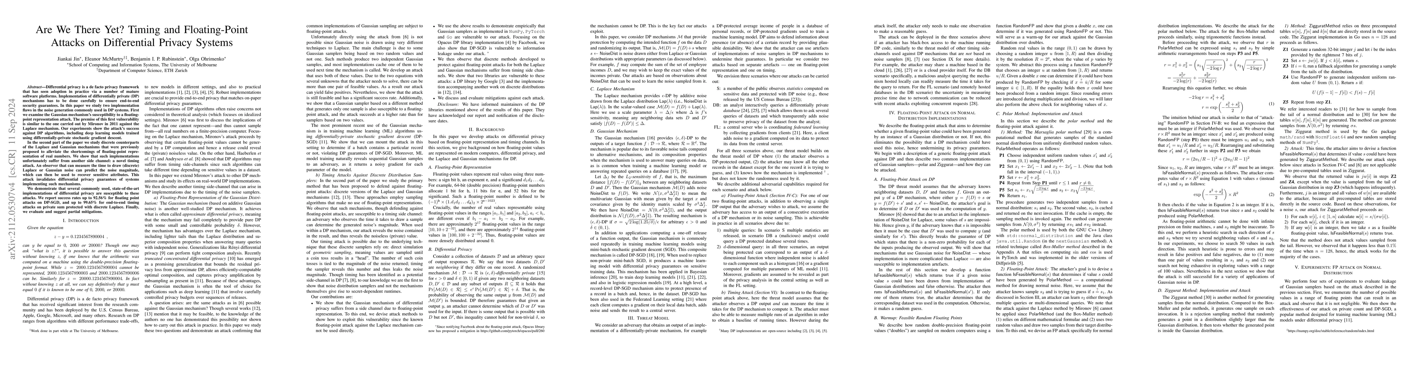 Thumbnail for Are We There Yet? Timing and Floating-Point Attacks on Differential
  Privacy Systems