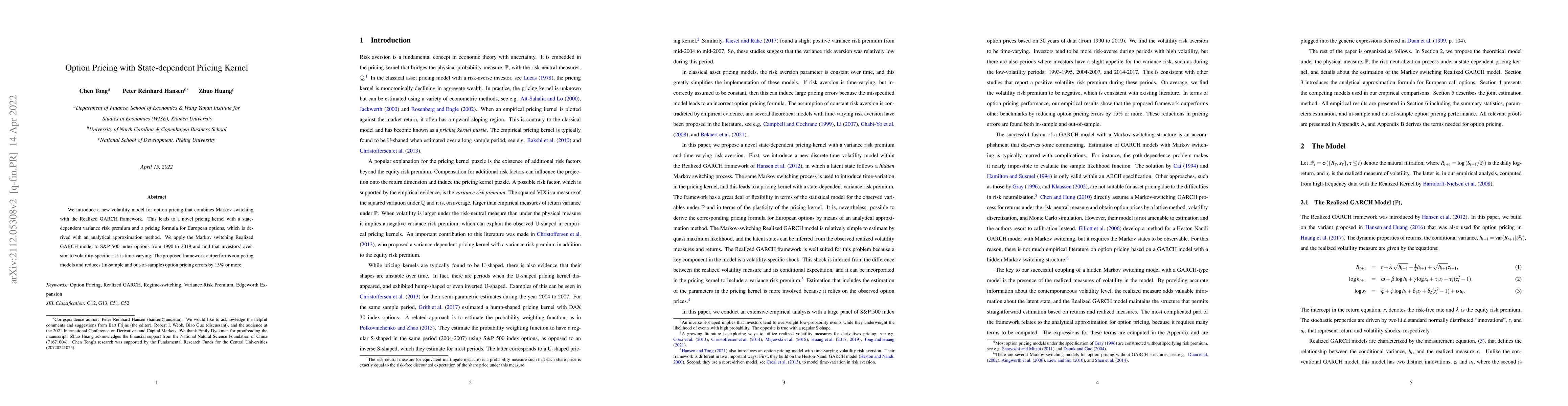 Thumbnail for Option Pricing with State-dependent Pricing Kernel