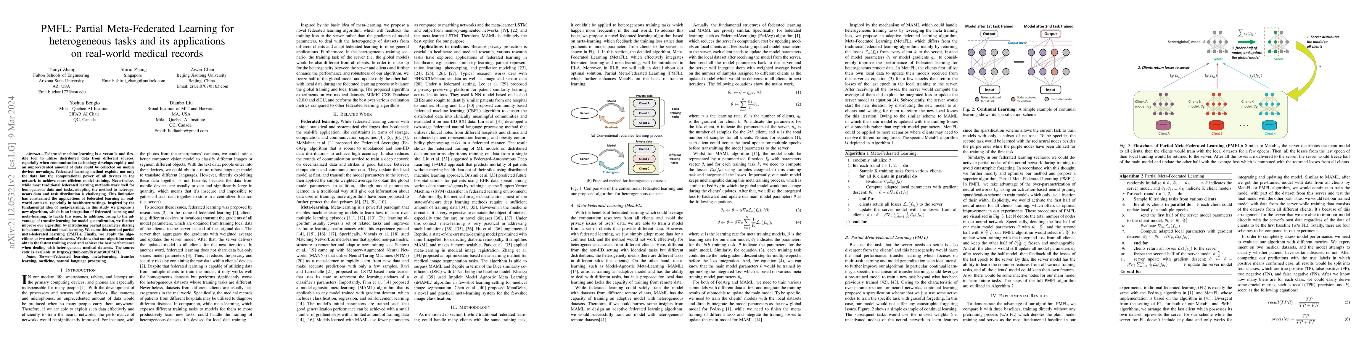 Thumbnail for PMFL: Partial Meta-Federated Learning for heterogeneous tasks and its
  applications on real-world medical records