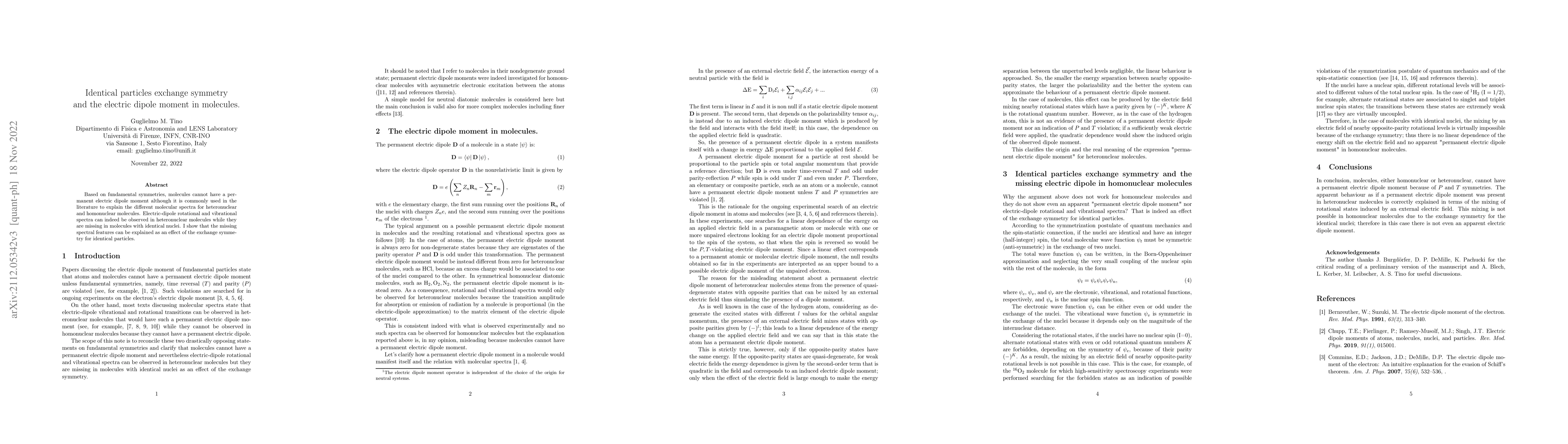 Thumbnail for Identical particles exchange symmetry and the electric dipole moment in
  molecules