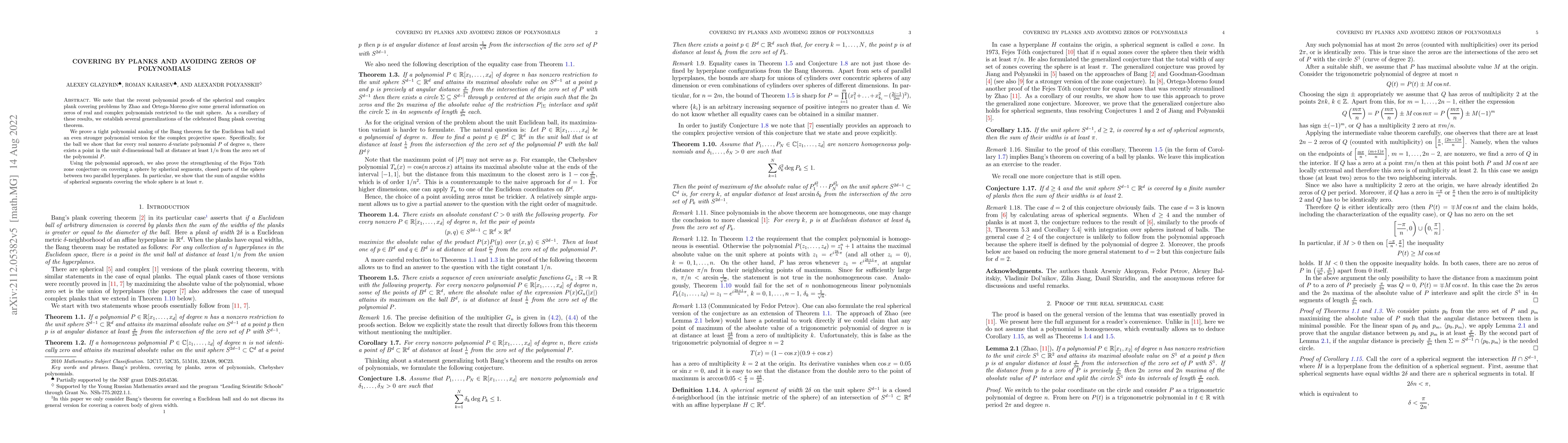 Thumbnail for Covering by planks and avoiding zeros of polynomials