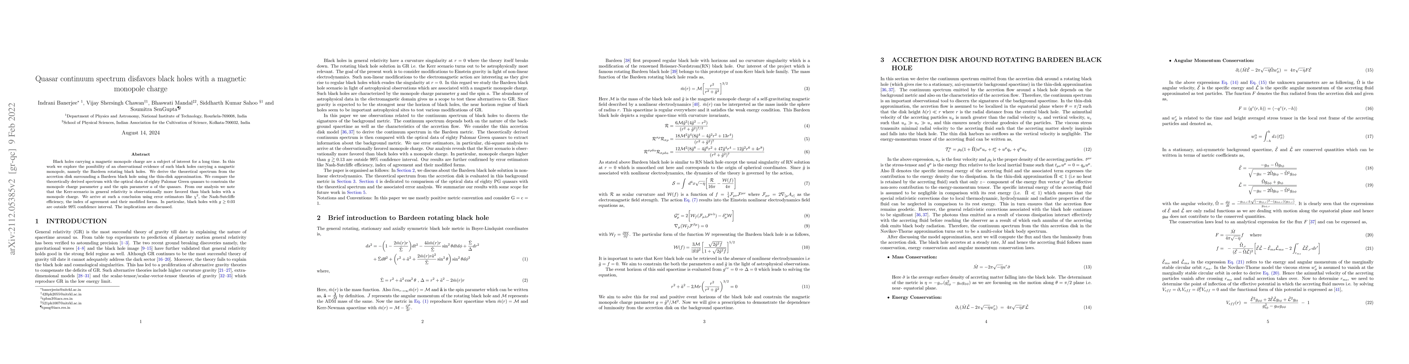Thumbnail for Quasar continuum spectrum disfavors black holes with a magnetic monopole
  charge
