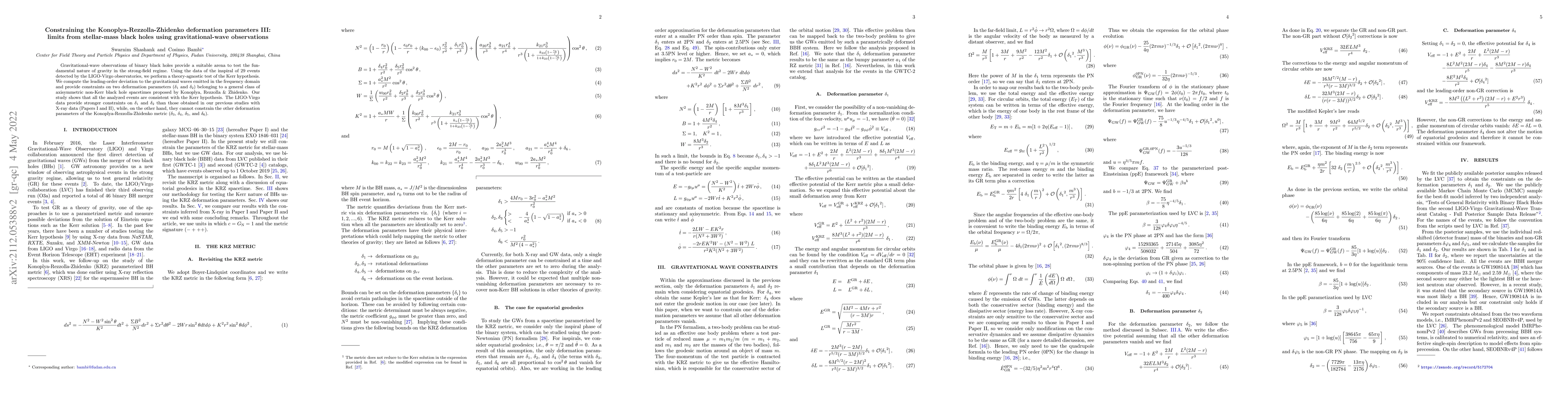 Thumbnail for Constraining the Konoplya-Rezzolla-Zhidenko deformation parameters III:
  limits from stellar-mass black holes using gravitational-wave observations