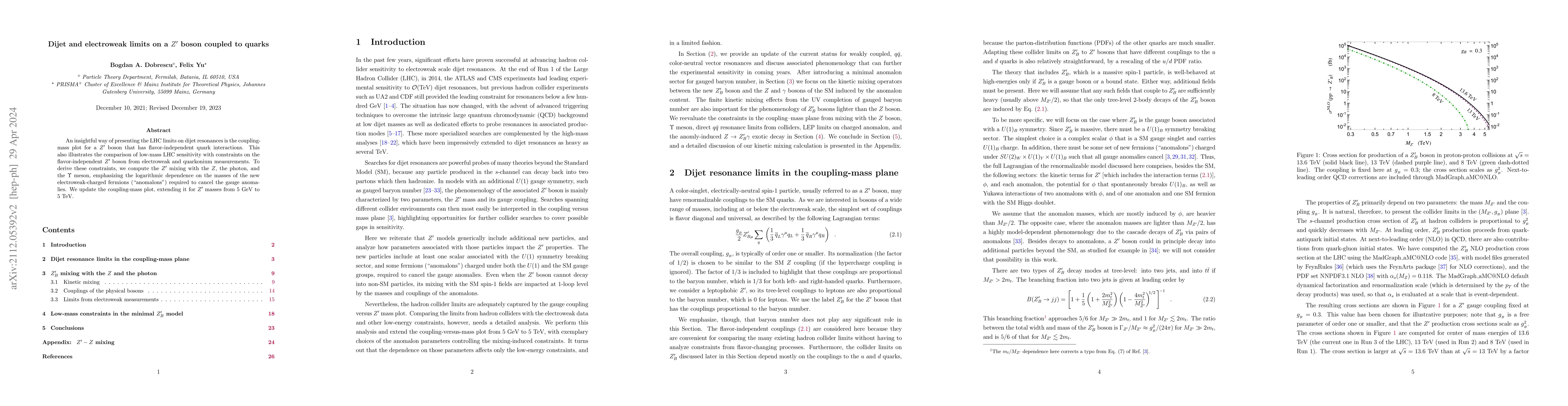 Thumbnail for Dijet and electroweak limits on a $Z'$ boson coupled to quarks