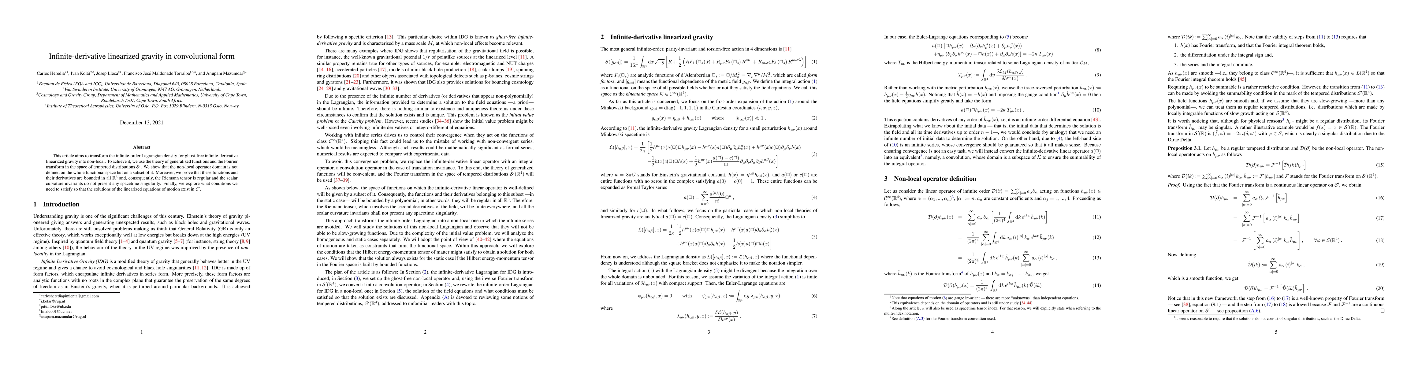 Thumbnail for Infinite-derivative linearized gravity in convolutional form