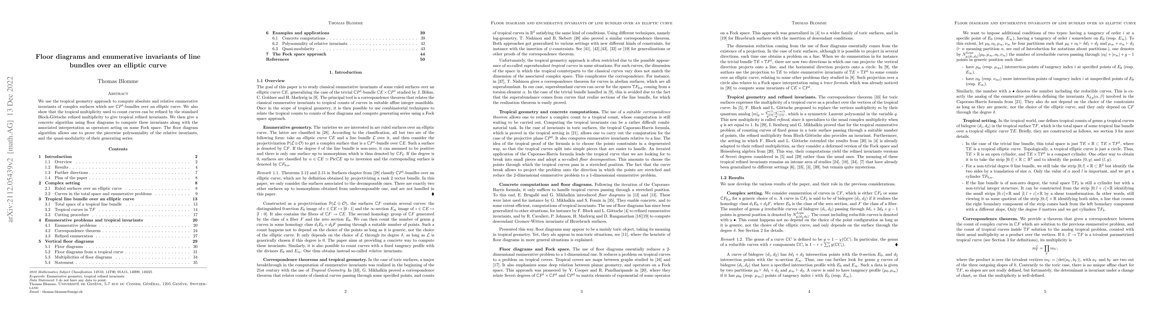 Thumbnail for Floor diagrams and enumerative invariants of line bundles over an
  elliptic curve
