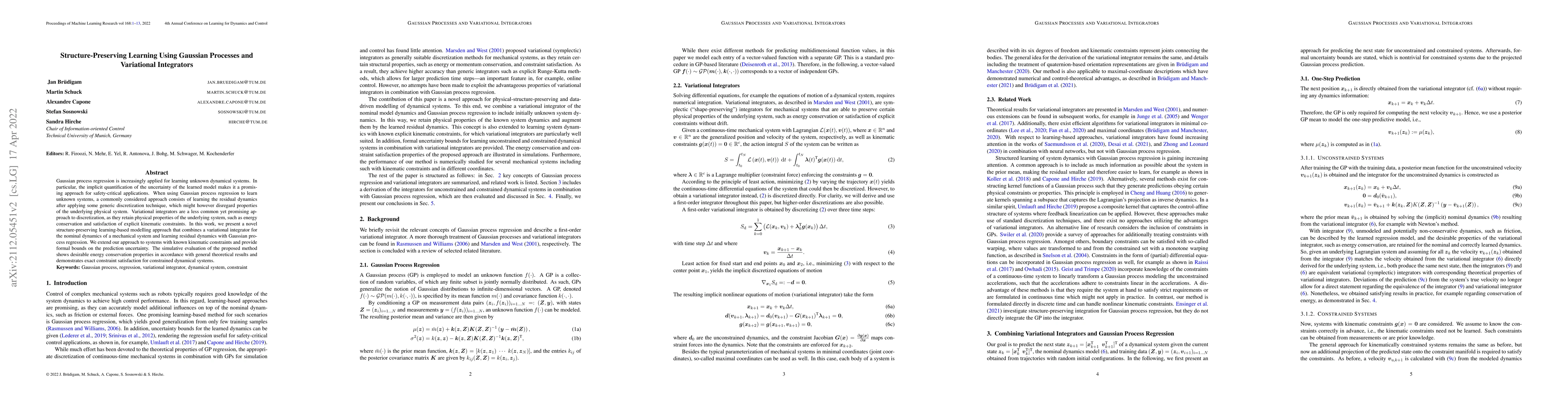 Thumbnail for Structure-Preserving Learning Using Gaussian Processes and Variational
  Integrators