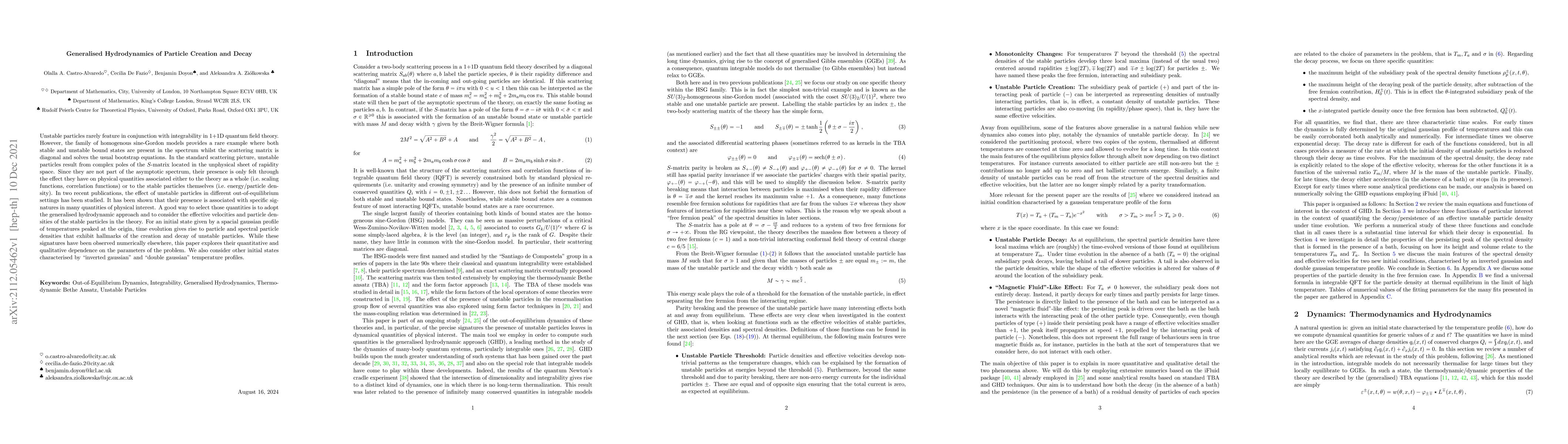 Thumbnail for Generalised Hydrodynamics of Particle Creation and Decay