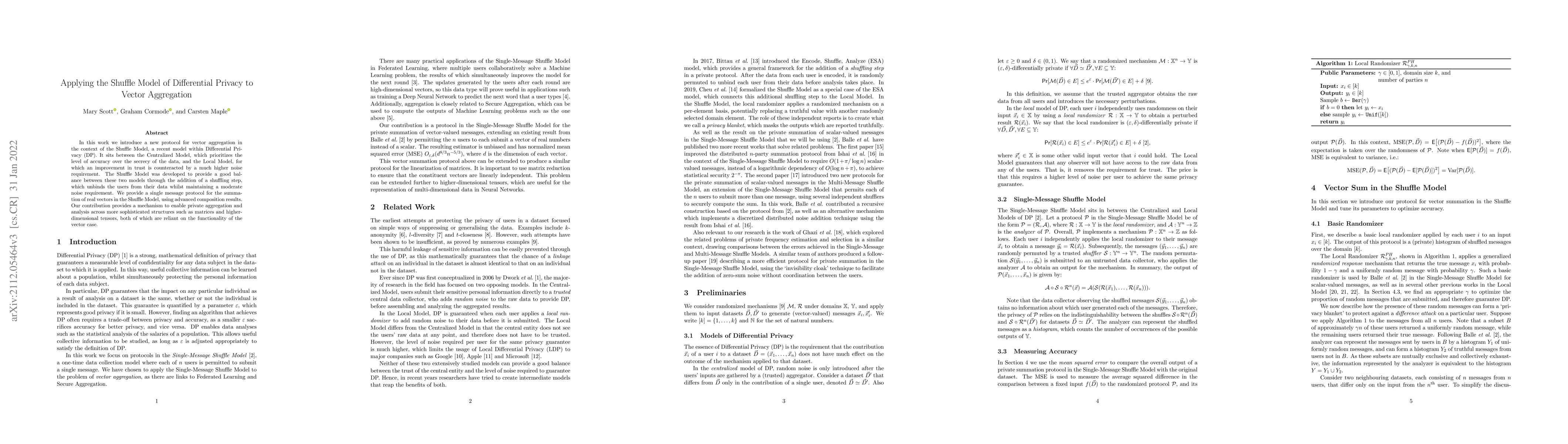 Thumbnail for Applying the Shuffle Model of Differential Privacy to Vector Aggregation
