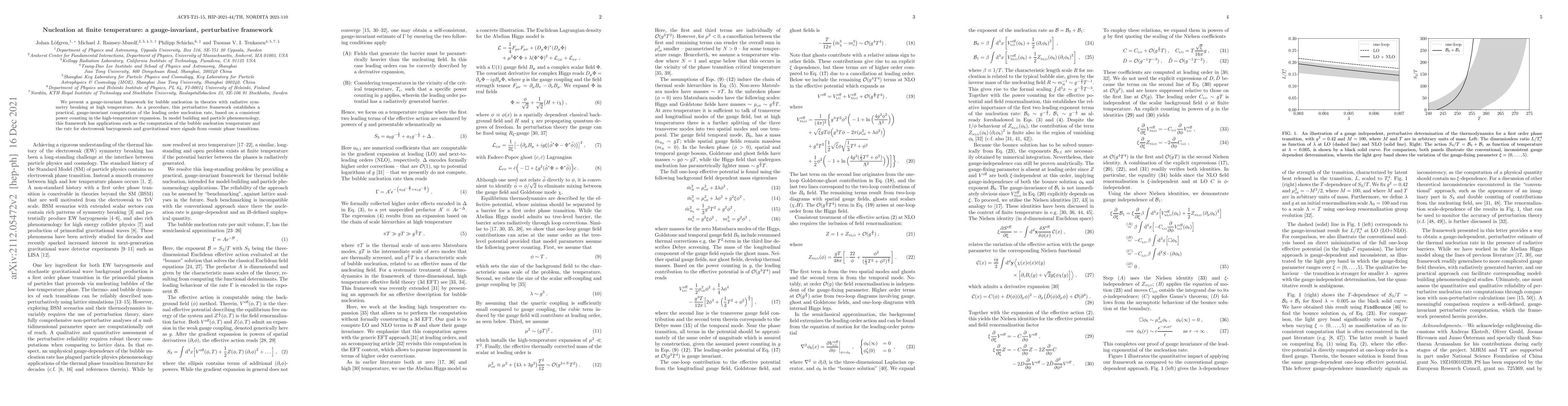Thumbnail for Nucleation at finite temperature: a gauge-invariant, perturbative
  framework