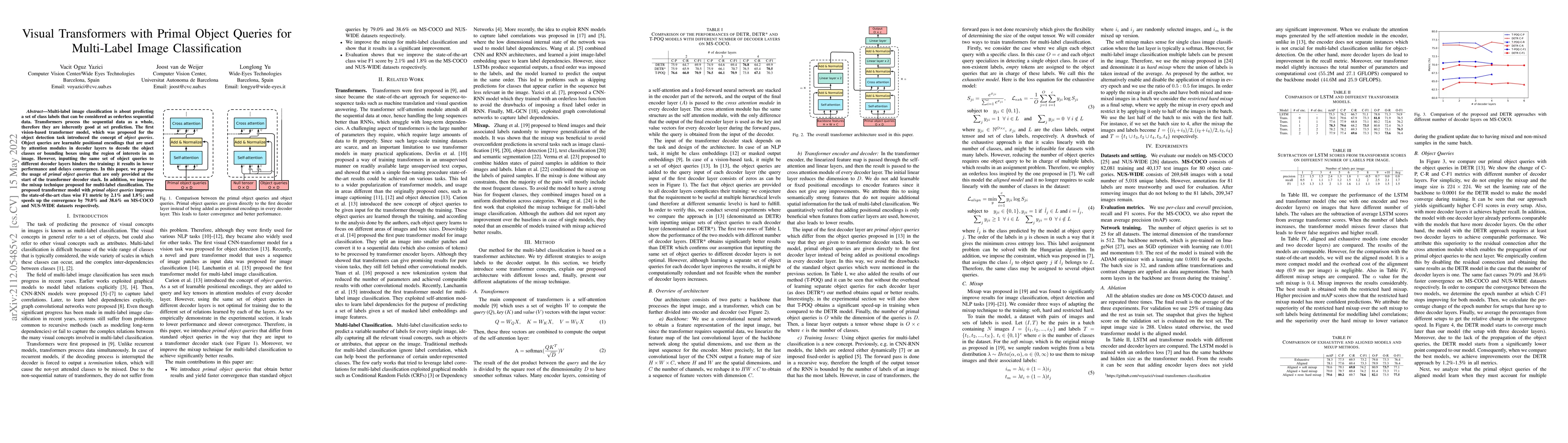 Thumbnail for Visual Transformers with Primal Object Queries for Multi-Label Image
  Classification