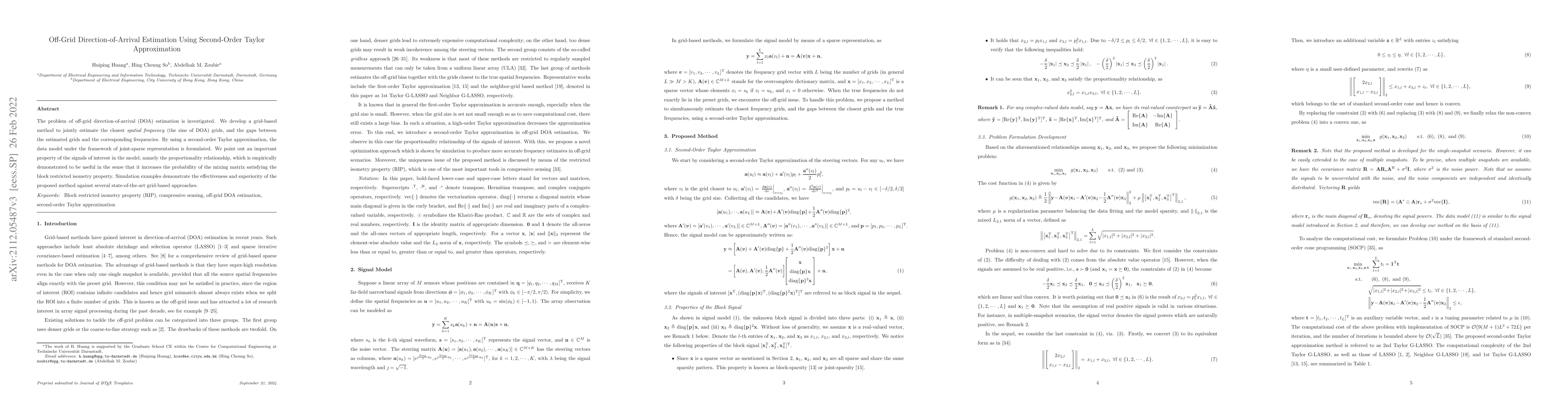 Thumbnail for Off-Grid Direction-of-Arrival Estimation Using Second-Order Taylor
  Approximation