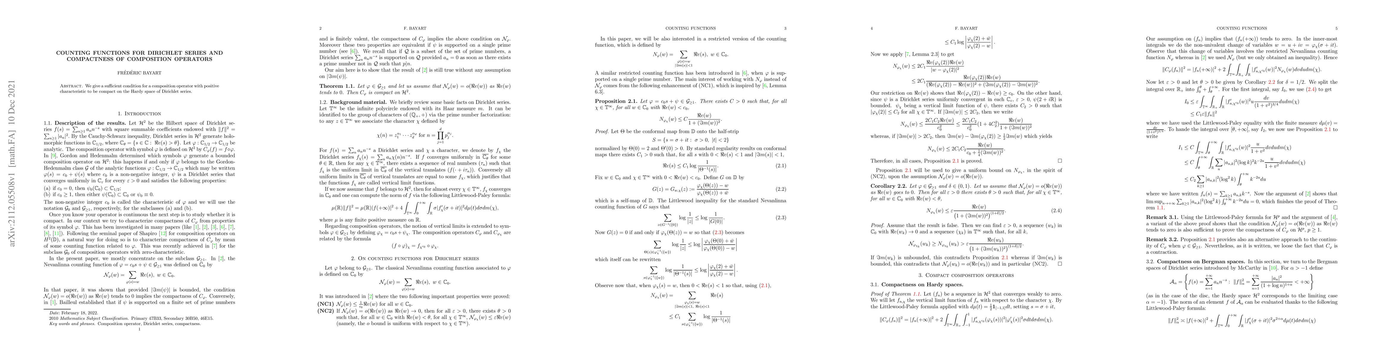Thumbnail for Counting functions for Dirichlet series and compactness of composition
  operators