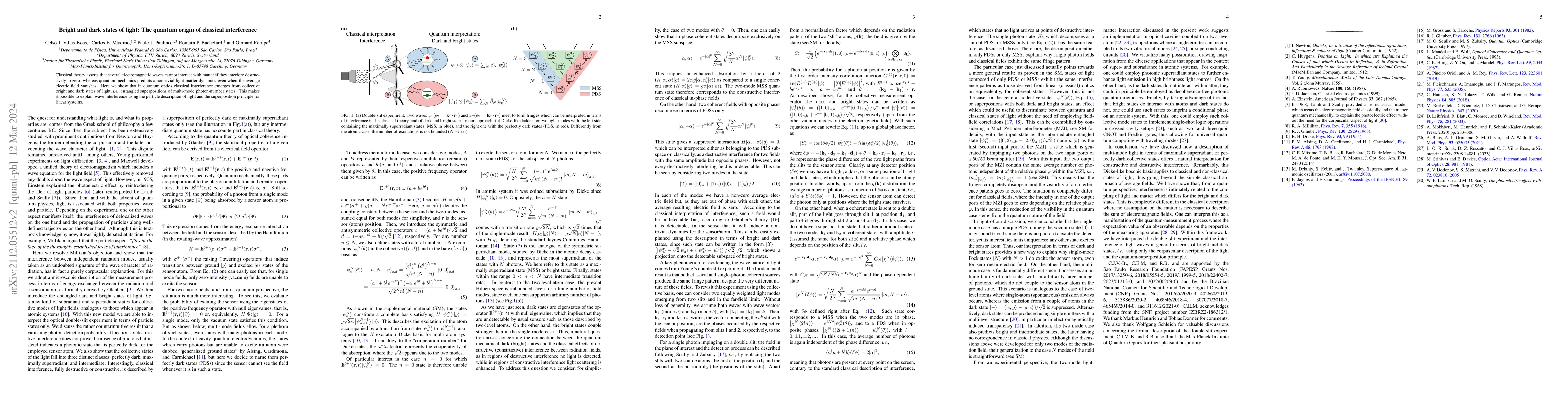 Thumbnail for Bright and dark states of light: The quantum origin of classical
  interference