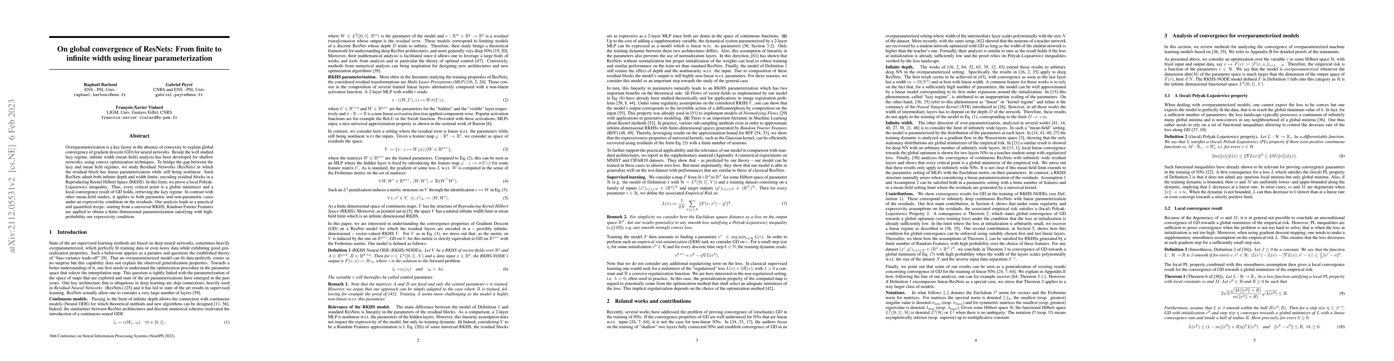 Thumbnail for Global convergence of ResNets: From finite to infinite width using
  linear parameterization
