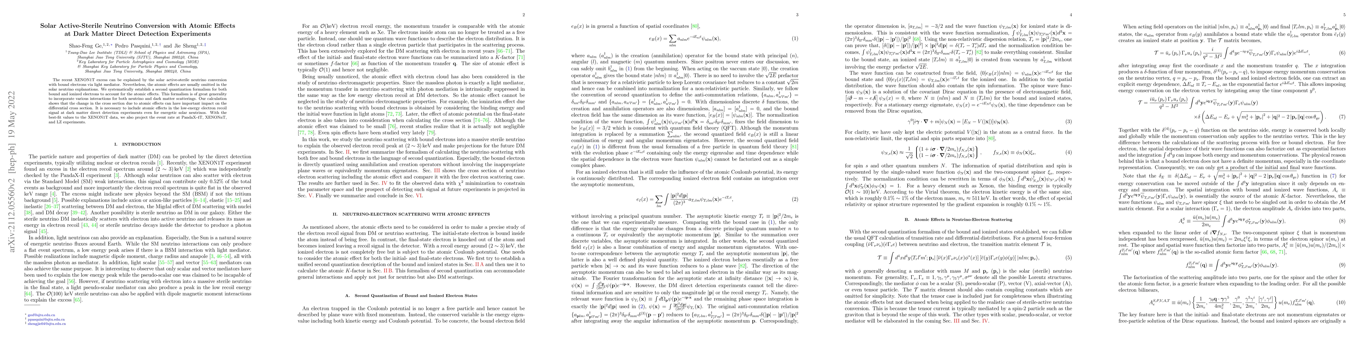 Thumbnail for Solar Active-Sterile Neutrino Conversion with Atomic Effects at Dark
  Matter Direct Detection Experiments