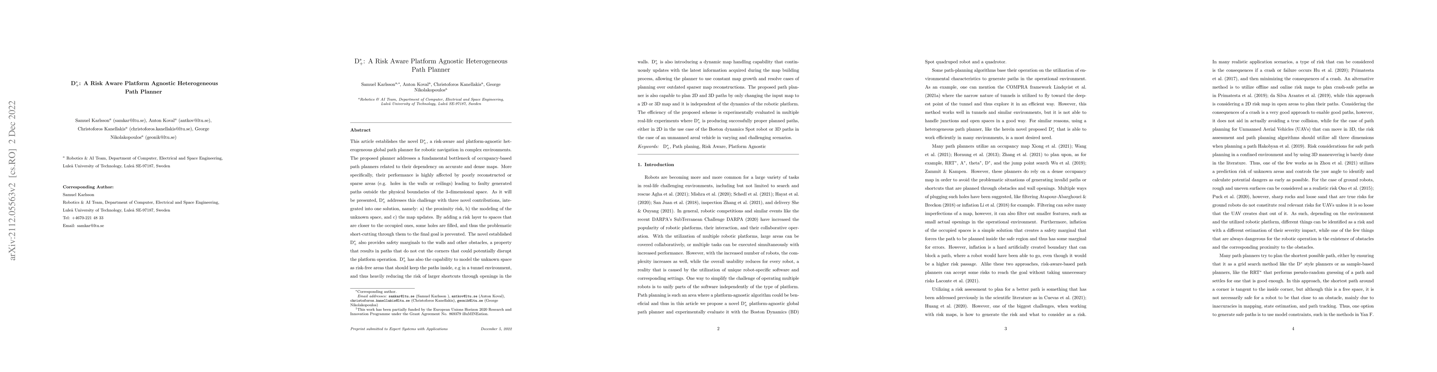Thumbnail for D*+: A Risk Aware Platform Agnostic Heterogeneous Path Planner