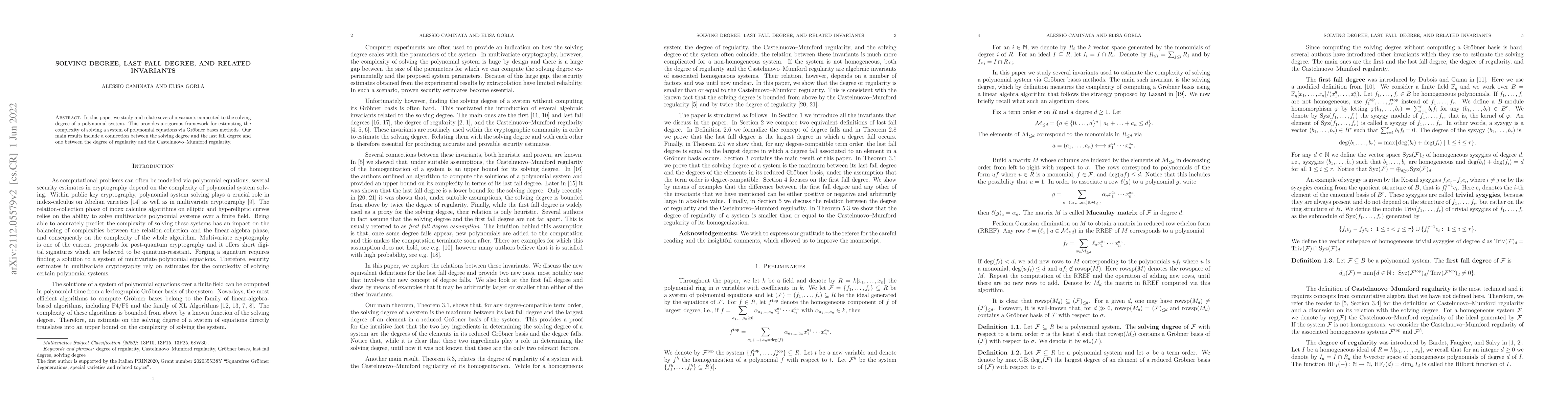 Thumbnail for Solving degree, last fall degree, and related invariants