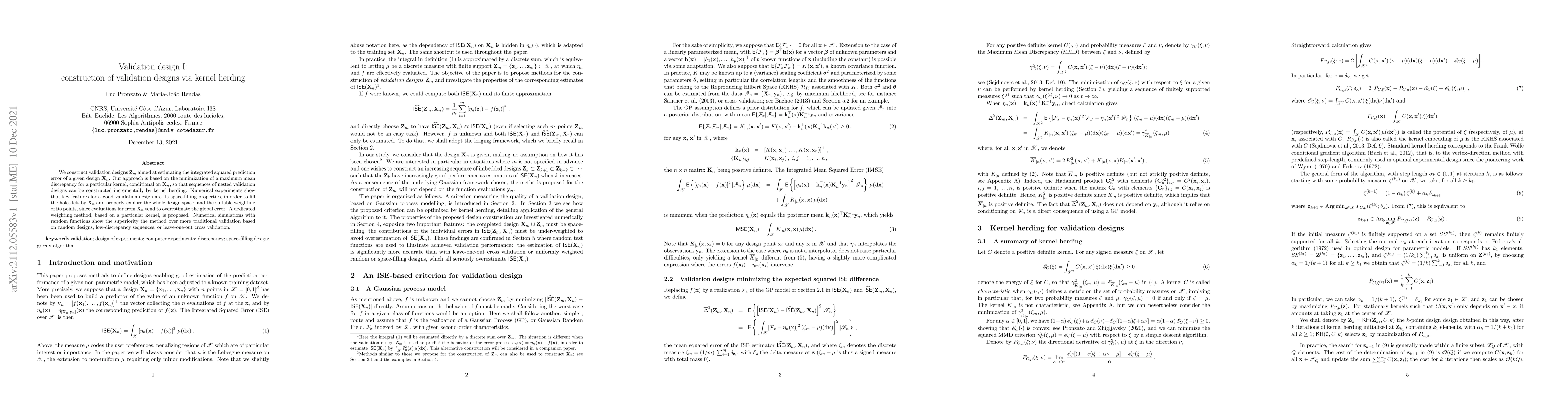 Thumbnail for Validation design I: construction of validation designs via kernel
  herding