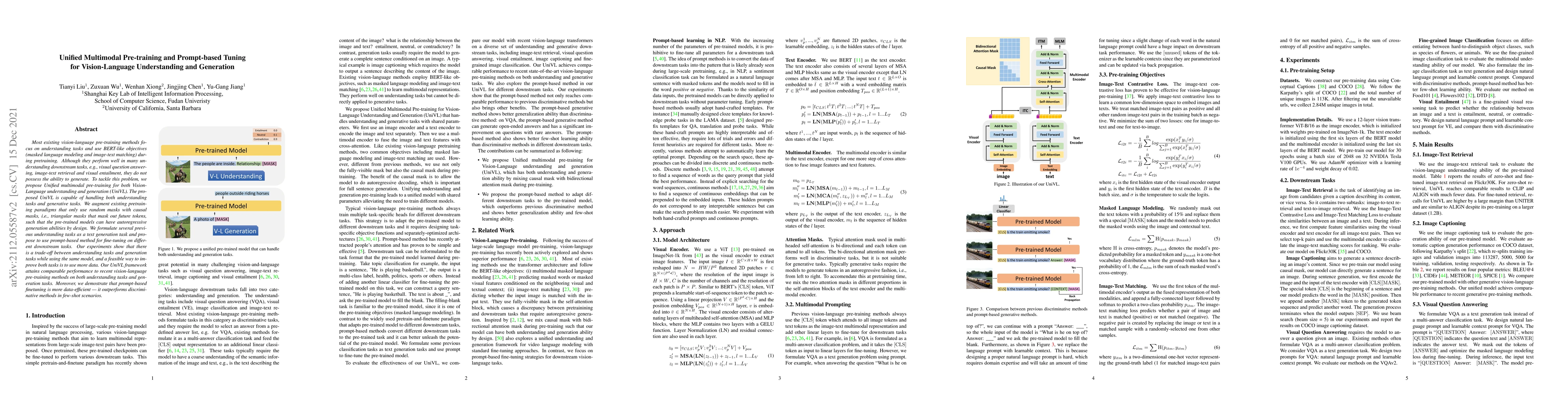 Thumbnail for Unified Multimodal Pre-training and Prompt-based Tuning for
  Vision-Language Understanding and Generation