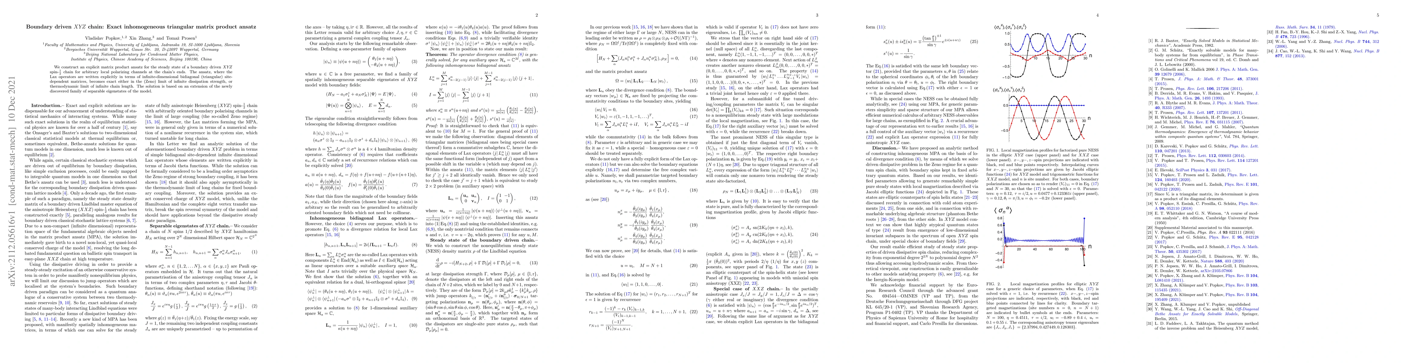 Thumbnail for Boundary driven $XYZ$ chain: Exact inhomogeneous triangular matrix
  product ansatz