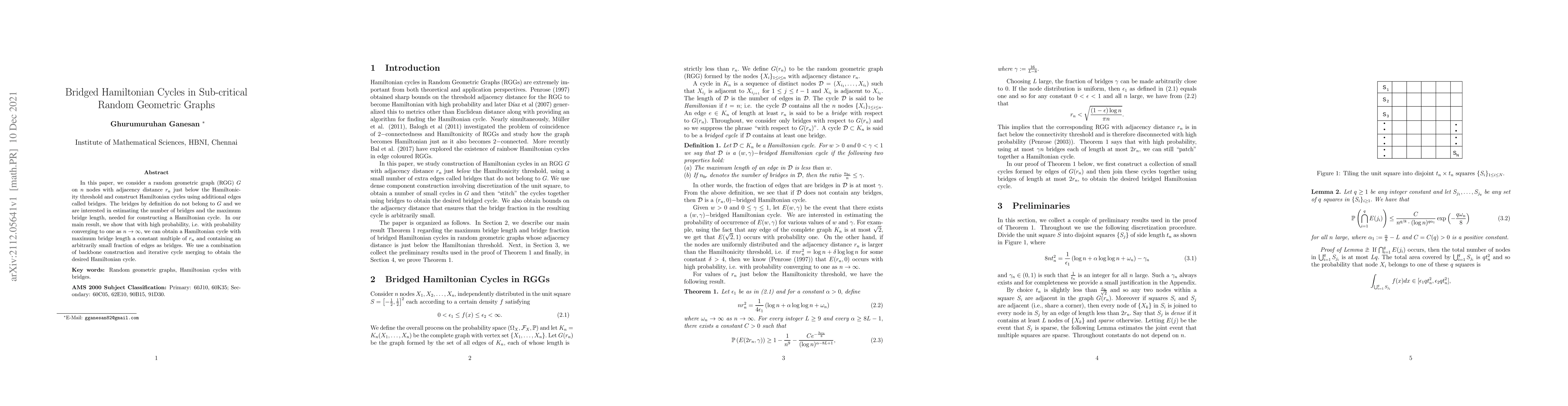 Thumbnail for Bridged Hamiltonian Cycles in Sub-critical Random Geometric Graphs
