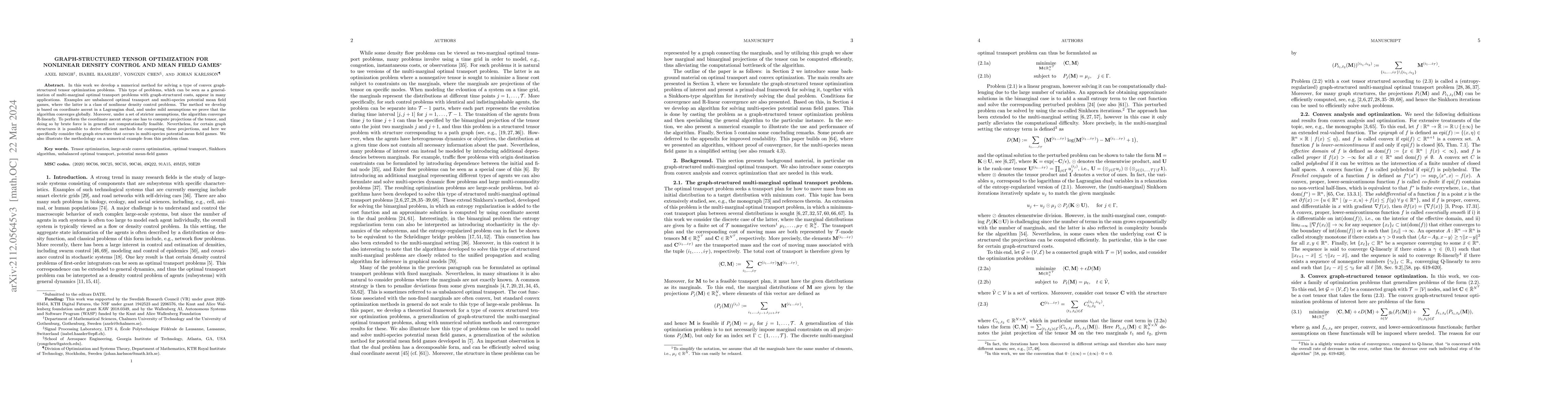 Thumbnail for Graph-structured tensor optimization for nonlinear density control and
  mean field games