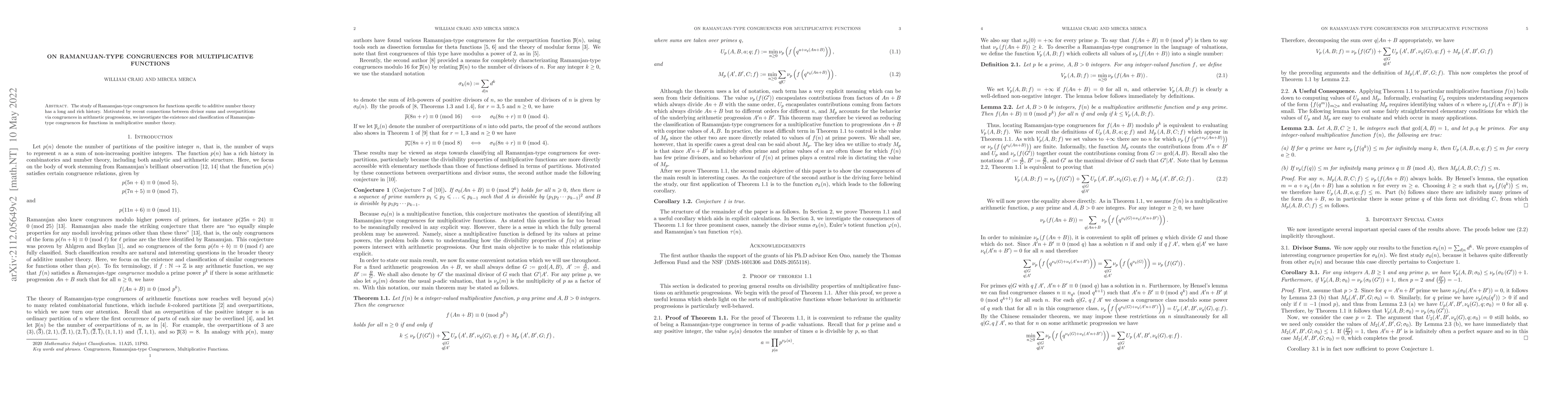 Thumbnail for On Ramanujan-type Congruences for Multiplicative Functions