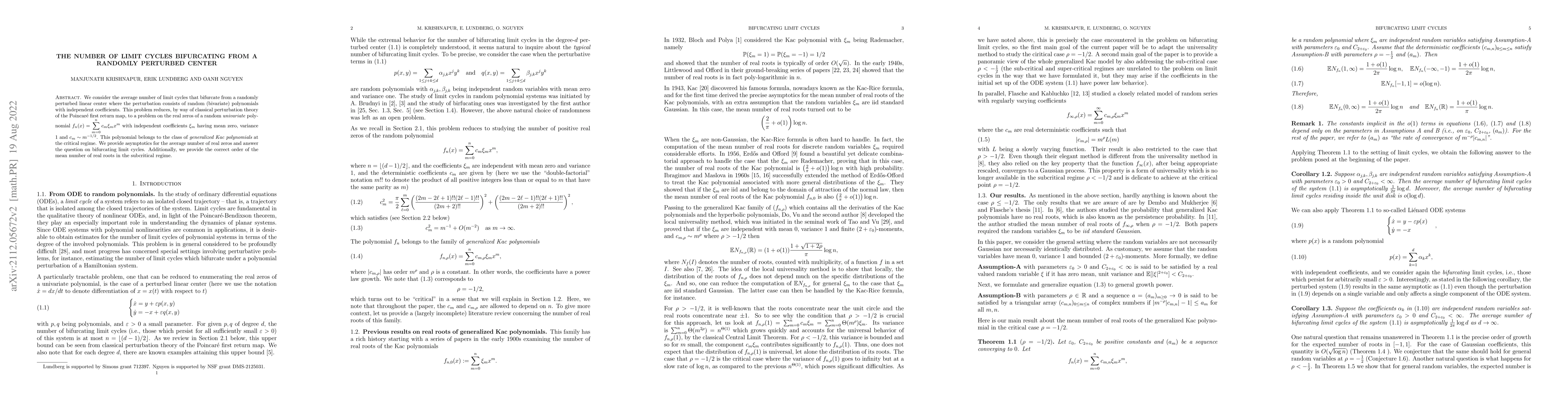 Thumbnail for The number of limit cycles bifurcating from a randomly perturbed center