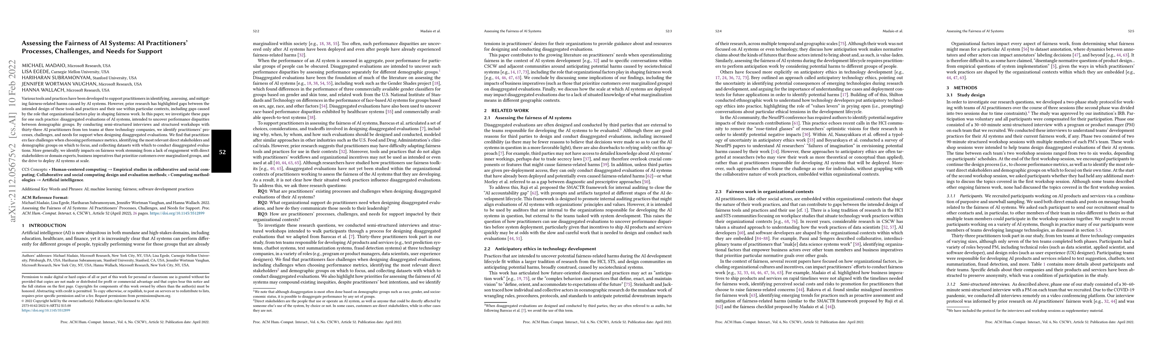 Thumbnail for Assessing the Fairness of AI Systems: AI Practitioners' Processes,
  Challenges, and Needs for Support