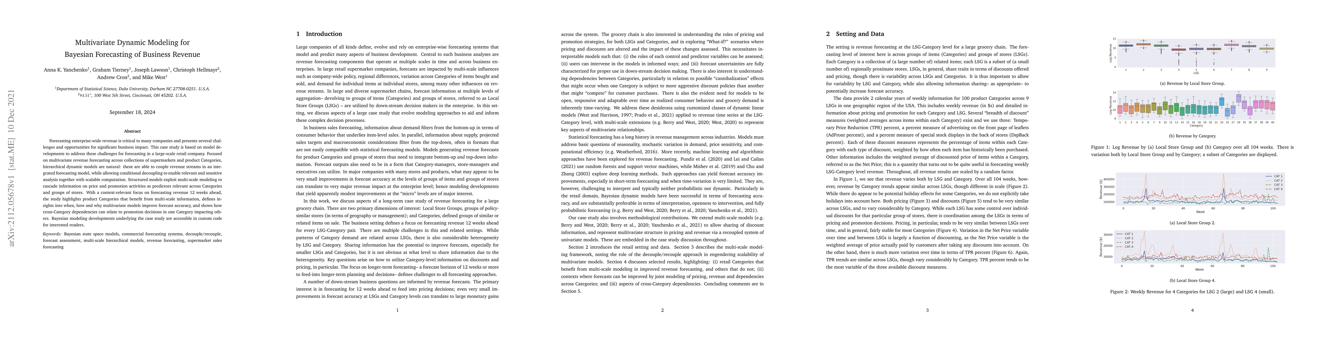 Thumbnail for Multivariate Dynamic Modeling for Bayesian Forecasting of Business
  Revenue