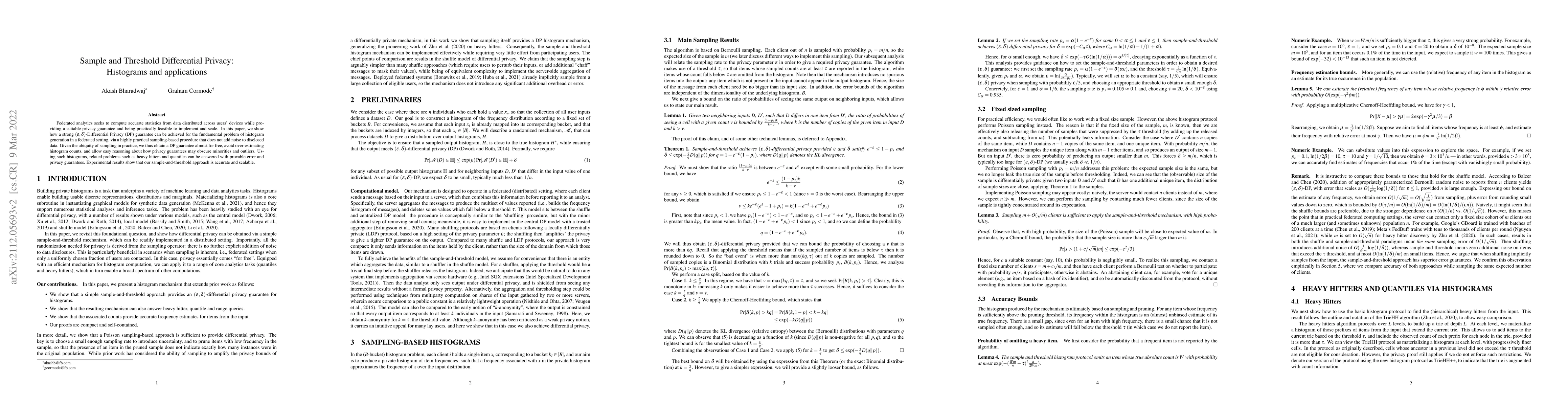 Thumbnail for Sample and Threshold Differential Privacy: Histograms and applications