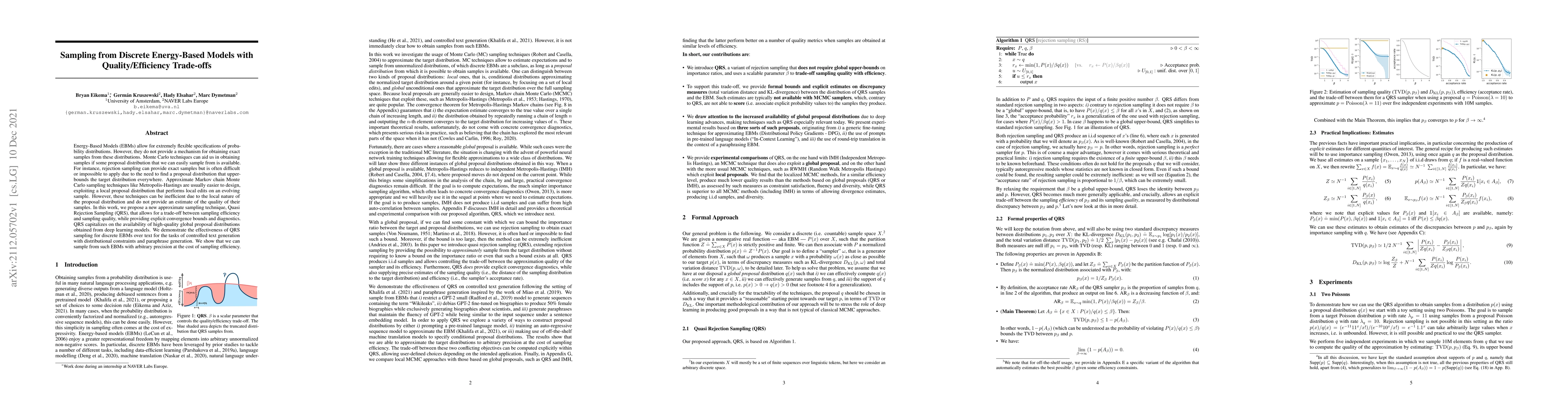 Thumbnail for Sampling from Discrete Energy-Based Models with Quality/Efficiency
  Trade-offs