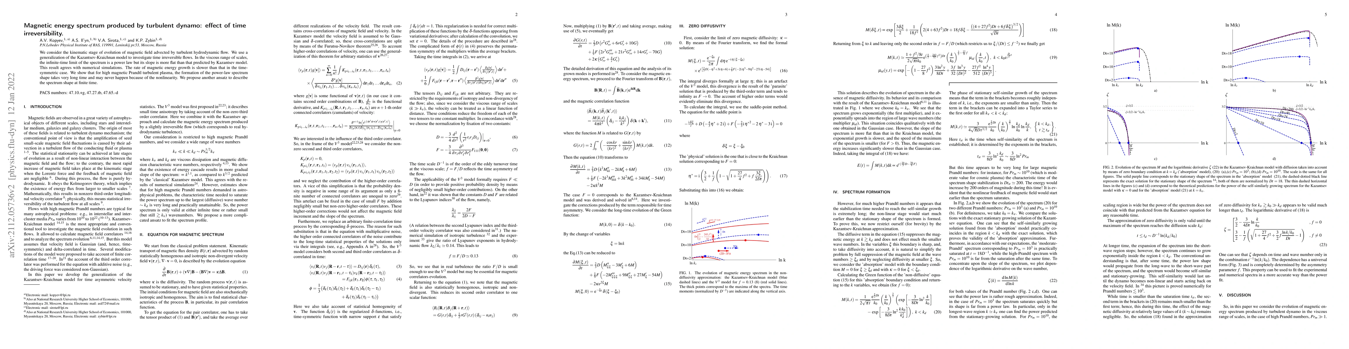 Thumbnail for Magnetic energy spectrum produced by turbulent dynamo: effect of time
  irreversibility