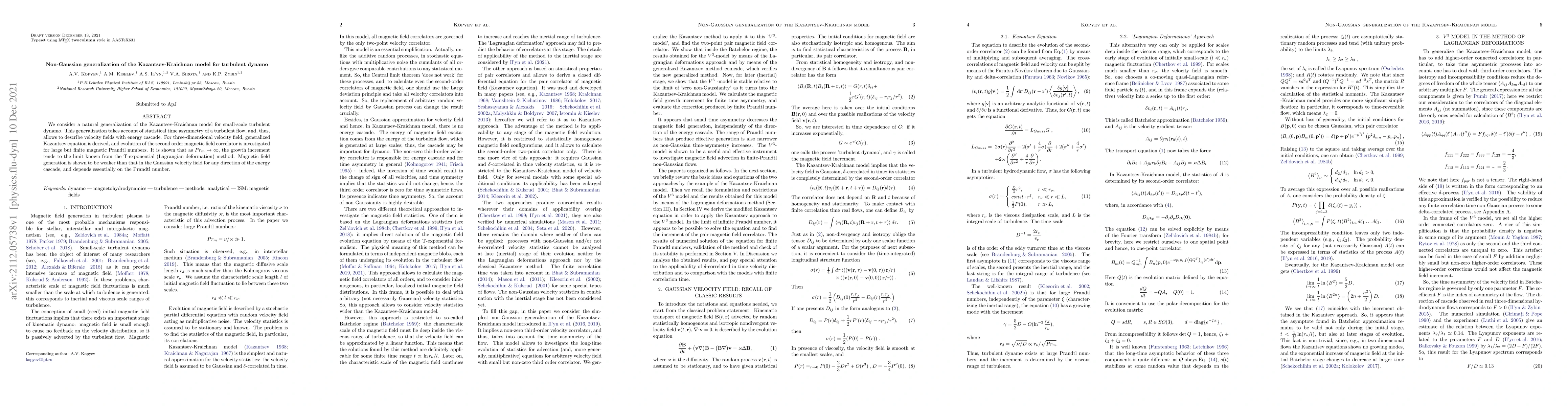 Thumbnail for Non-Gaussian generalization of the Kazantsev-Kraichnan model