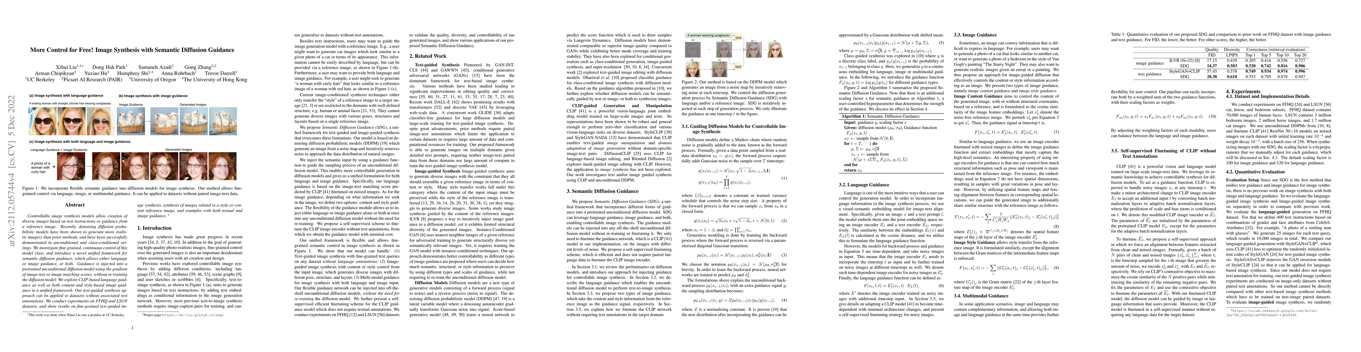 Thumbnail for More Control for Free! Image Synthesis with Semantic Diffusion Guidance