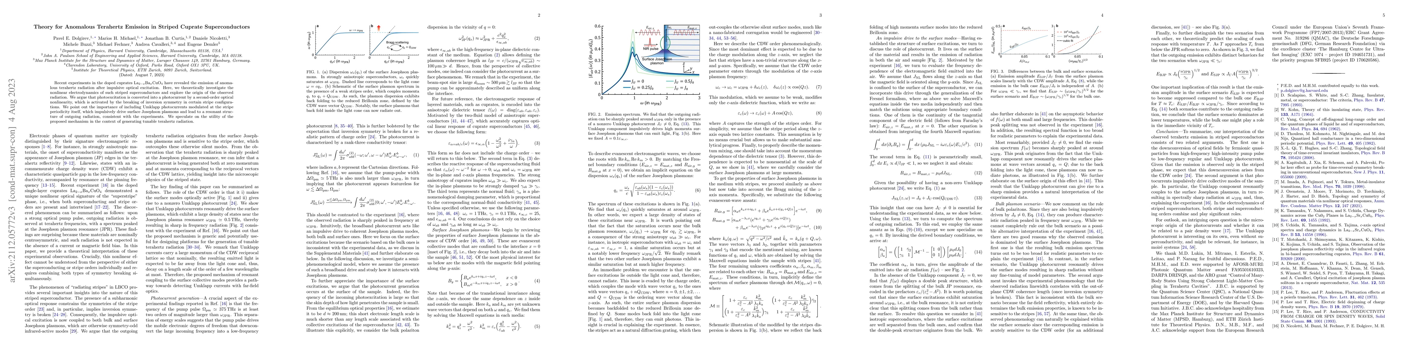 Thumbnail for Theory for Anomalous Terahertz Emission in Striped Cuprate
  Superconductors