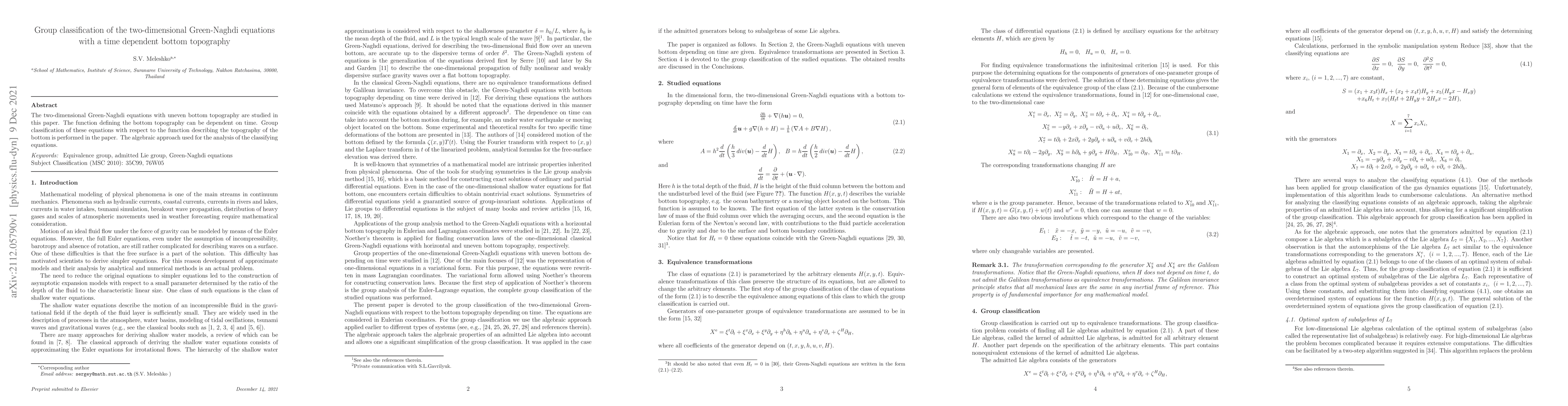 Thumbnail for Group classification of the two-dimensional Green-Naghdi equations with
  a time dependent bottom topography