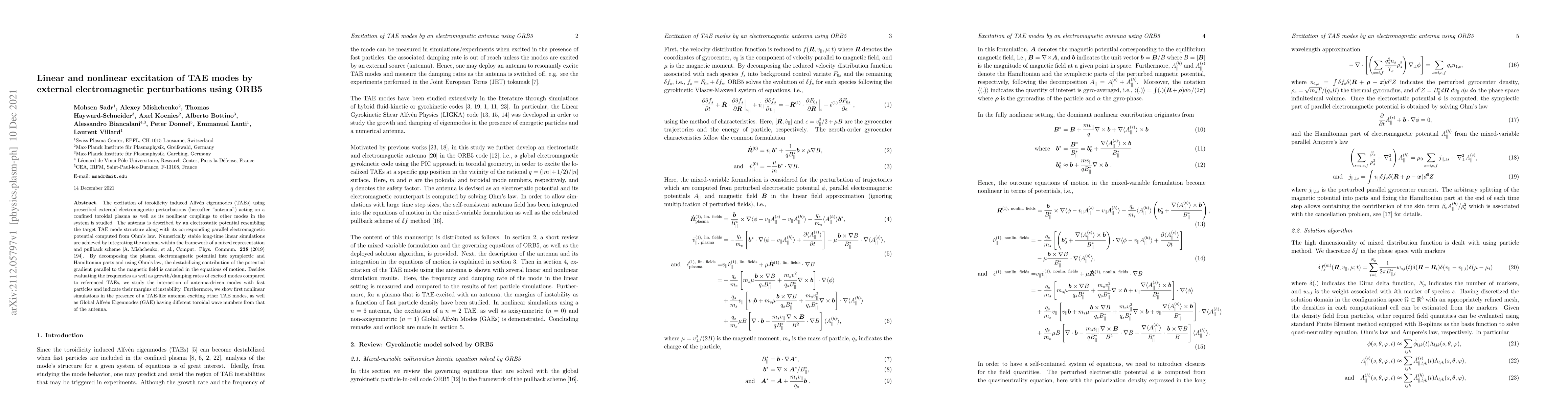 Thumbnail for Linear and nonlinear excitation of TAE modes by external electromagnetic
  perturbations using ORB5