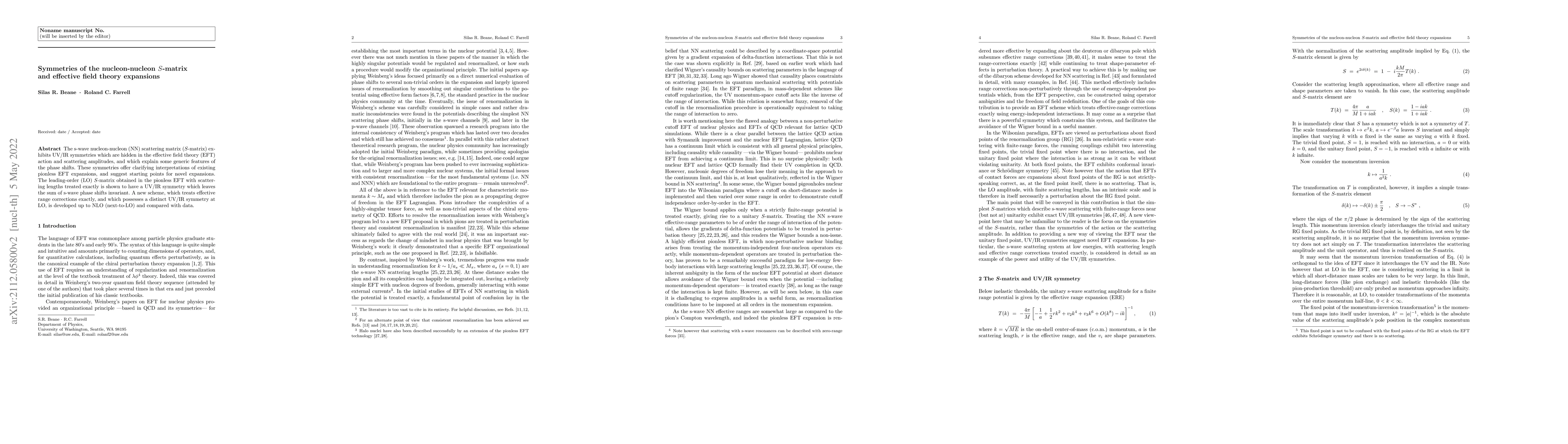 Thumbnail for Symmetries of the nucleon-nucleon $S$-matrix and effective field theory
  expansions